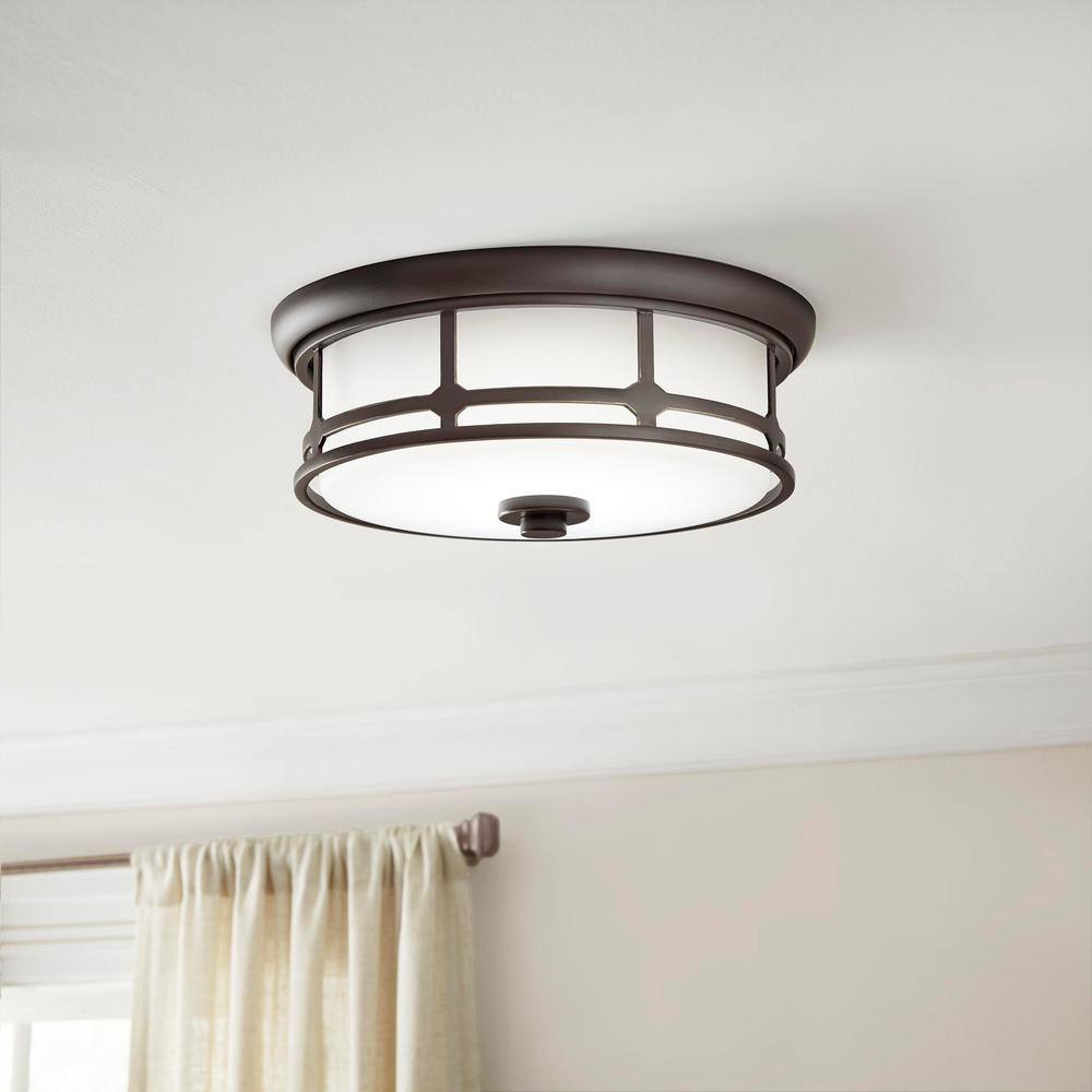 Hampton Bay Portland Court 14 in. 1-Light Oil Rubbed Bronze with Gold Highlights LED Flush Mount 23984