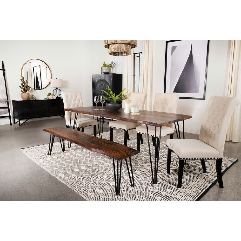 Coaster Furniture Neve Live edge Dining Table with Hairpin Legs Sheesham Grey and Gunmetal   80.00'' x 37.00'' x 30.00''