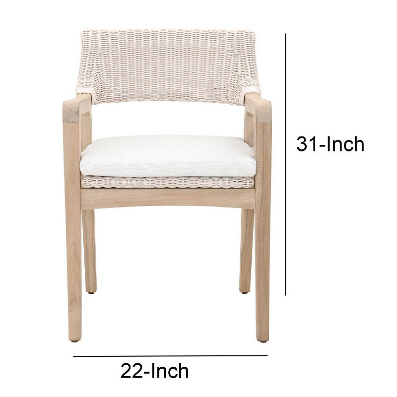 Wicker Woven Arm Chair with Removable Seat Cushion， Beige and White