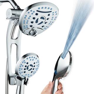 AQUACARE 80-Spray Patterns 2.5 GPM 7 in. Wall Mount Dual Shower Heads and Handheld Shower Head Antimicrobial in Chrome 53566