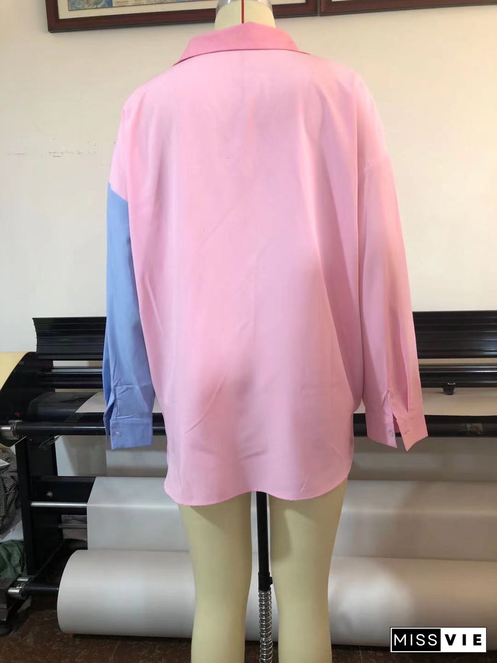 Long Sleeve Single-breasted Patchwork Oversize Shirts