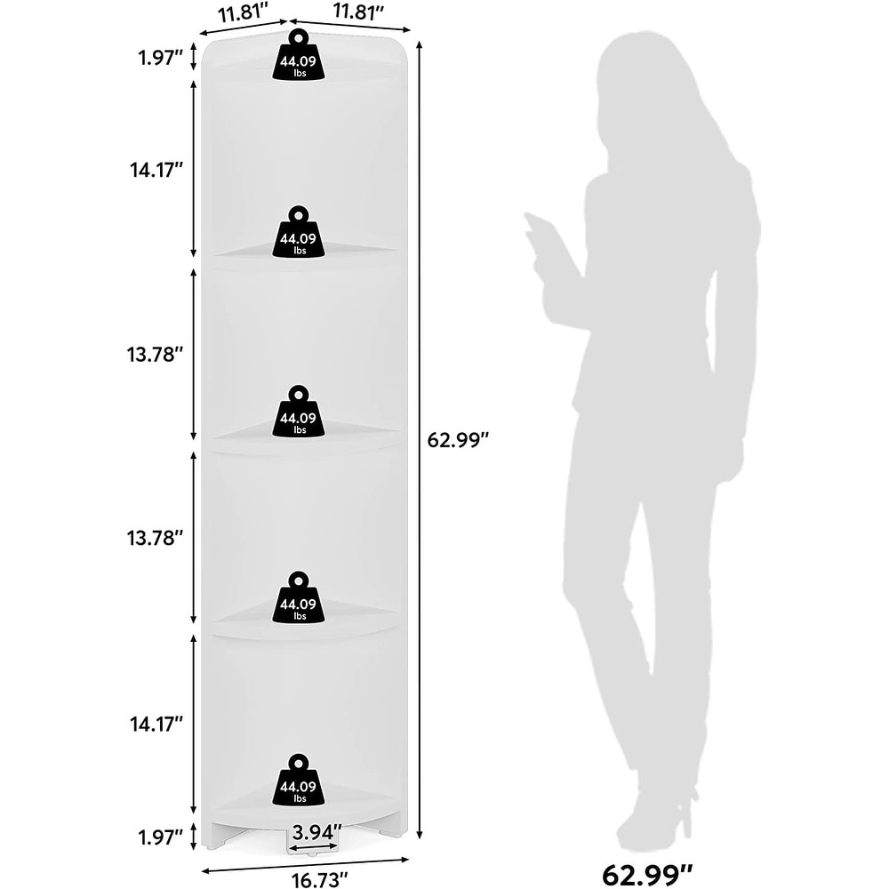 5 Tier Tall Corner Shelf Stand  White Corner Bookshelf Bookcase