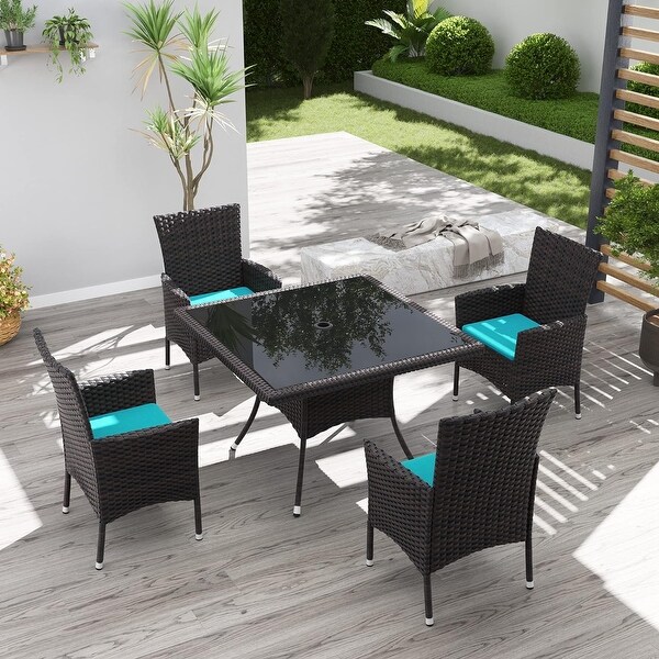 Kullavik Outdoor Dining Set，Rattan Patio Furniture Dining Table and Chairs