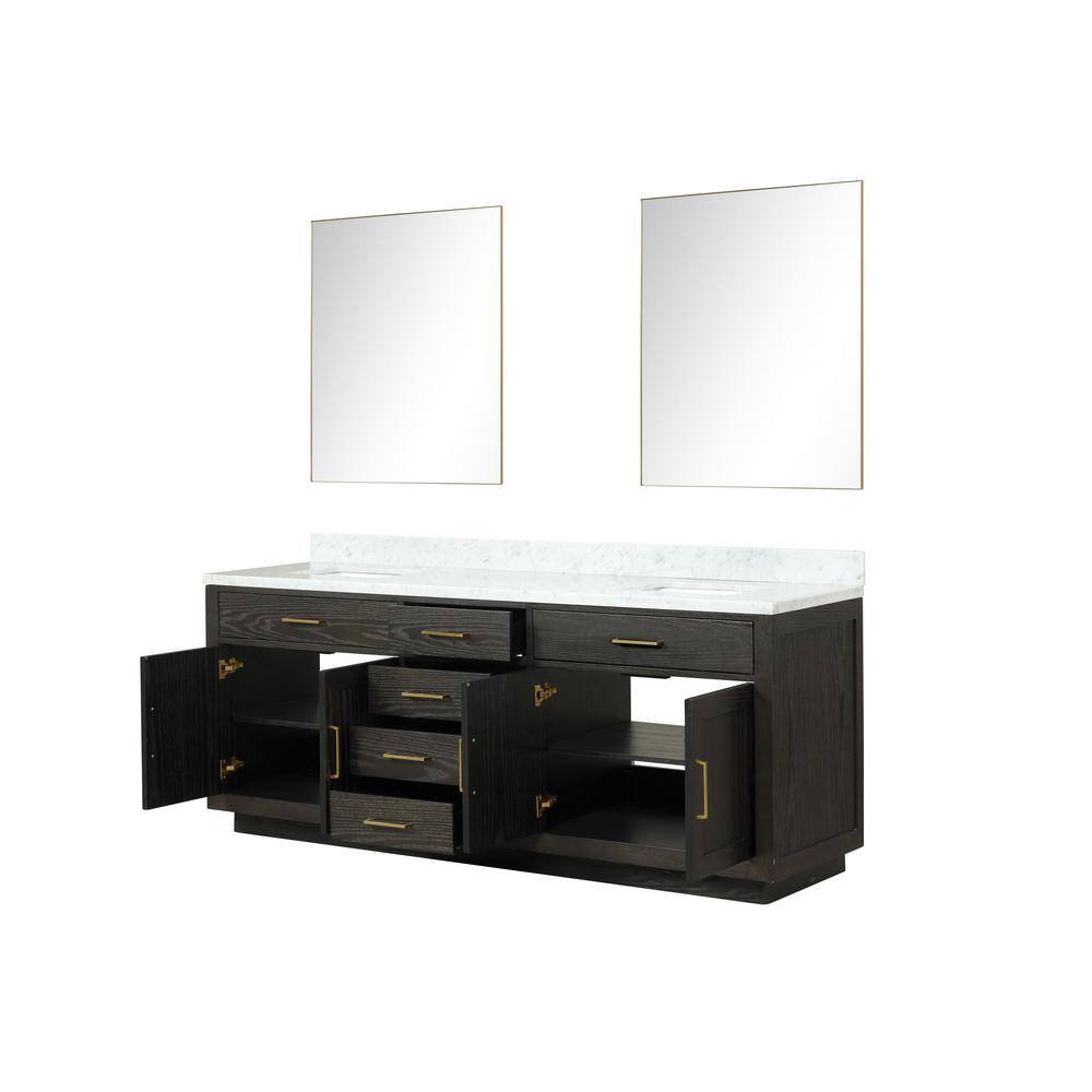 Lexora Condor 84 in W x 22 in D Black Oak Double Bath Vanity Carrara Marble Top and 36 in Mirrors LVCO84DJ110