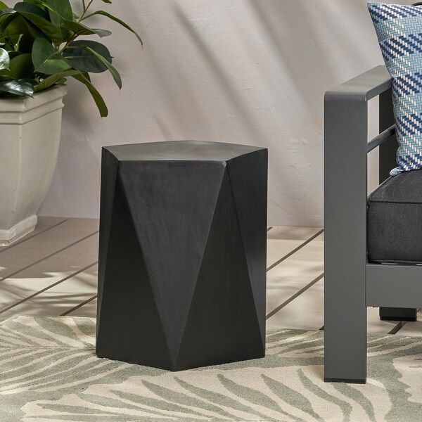 Outdoor Lightweight Concrete Pentagonal Shaped Side Table with a Chic Geometriccut Base