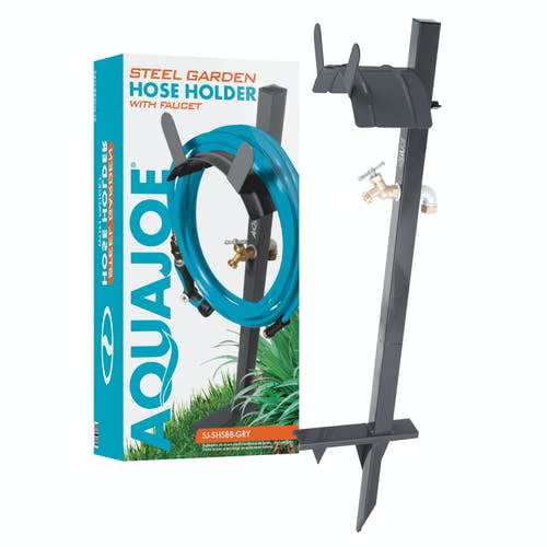 Aqua Joe SJ-SHSBB-GRY Garden Hose Stand with Brass Faucet (Gray)