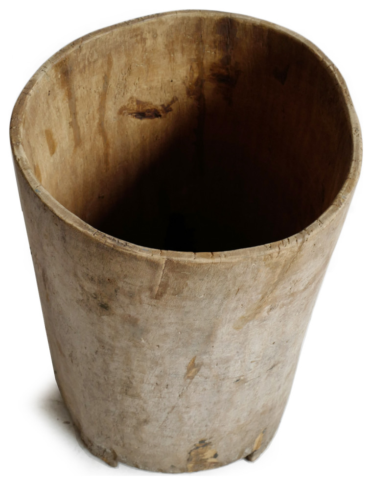 Consigned Large Naga Wood Trunk Pot 13   Rustic   Outdoor Pots And Planters   by Design Mix Furniture  Houzz