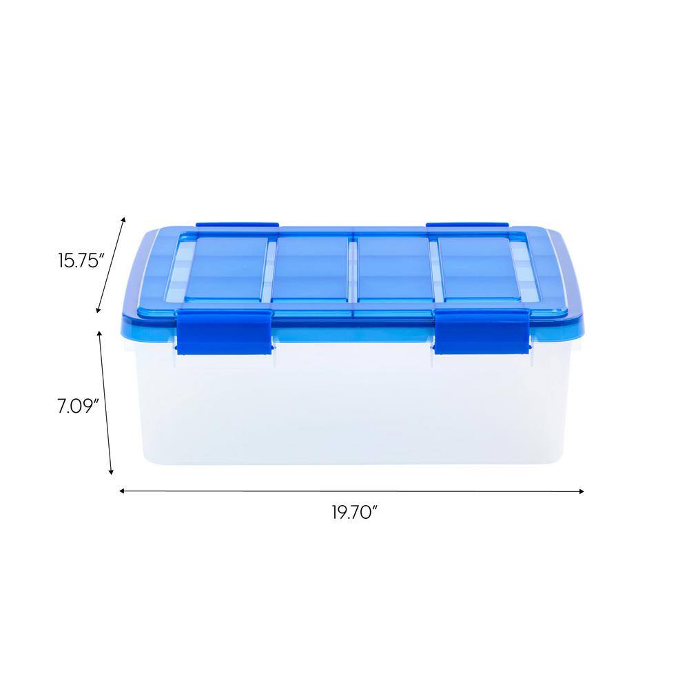 IRIS 26.5 qt. Clear Plastic Storage Boxes in Blue Lid 500195