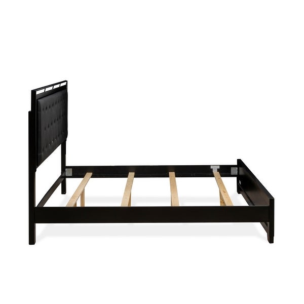 4-Piece Bedroom Set - Light Up headboard - King Size Bed - Dresser Bedroom - Mirror - Chest - Black Faux Leather Headboard - - 34142363