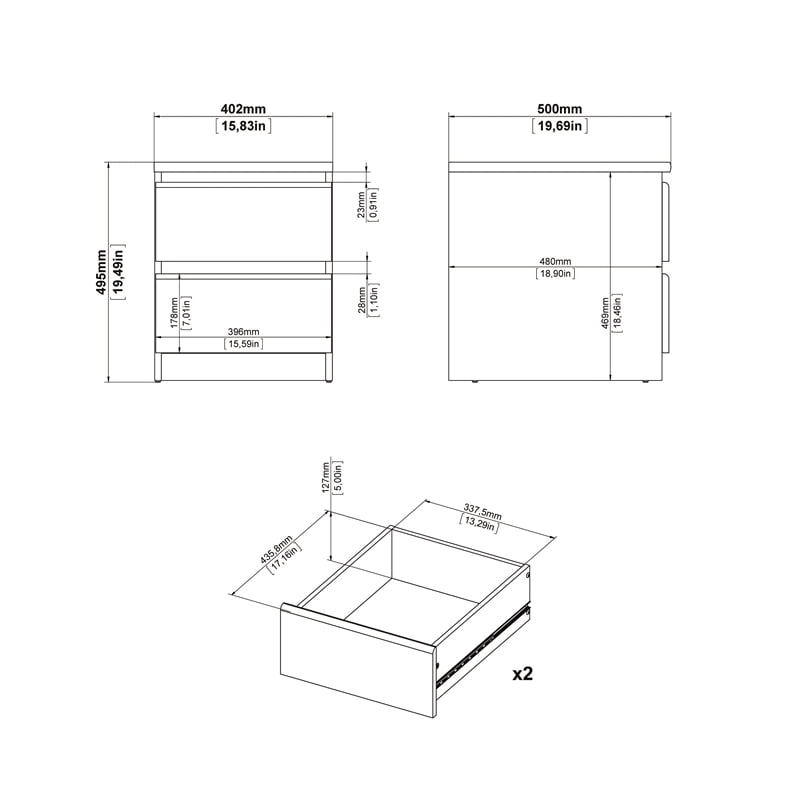 Home Square Contemporary Design 2 Piece Bedroom Set 5 Drawer Chest and Nightstand in High Gloss White