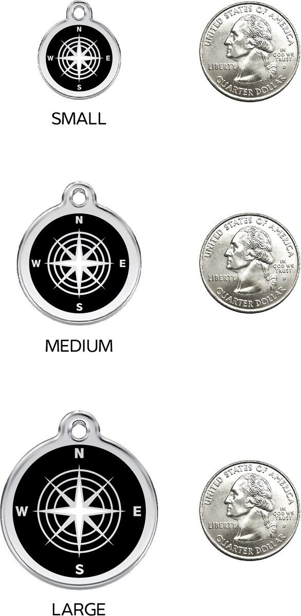 Red Dingo Compass Stainless Steel Personalized Dog and Cat ID Tag， Black