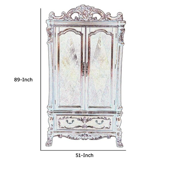 Wooden Armoire with Scrolled Motifs and Storage Space， Brown - - 31647434