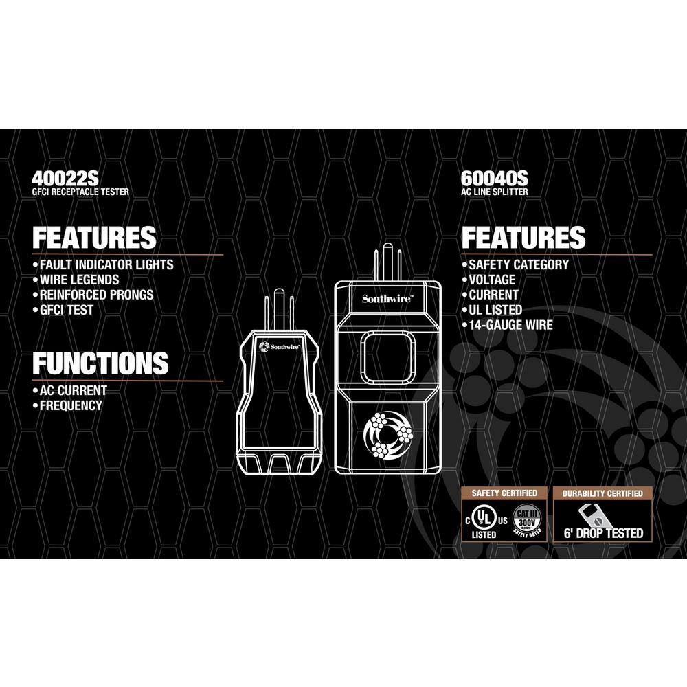 Southwire Clamp Meter Kit Consisting of 200 Amp AC Clamp Meter AC Line Splitter and 120-Volt AC GFCI Receptacle Tester 65031440