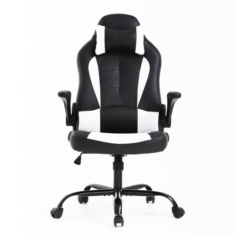 ProHT White Faux Leather Gaming Chair with Adjustable Arms and Lumbar Support 95000