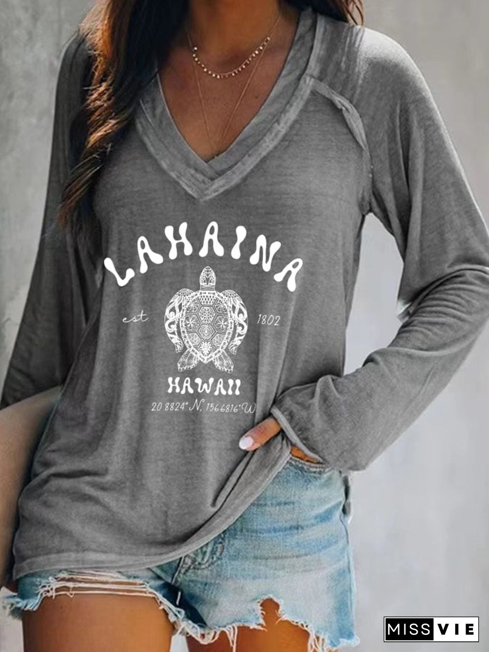 Women's Lahaina Maui Hawaii V-Neck Casual T-Shirt