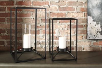 Signature Design by Ashley Dimtrois Metal 2 Piece Indoor and Outdoor Candle Lanterns， Black