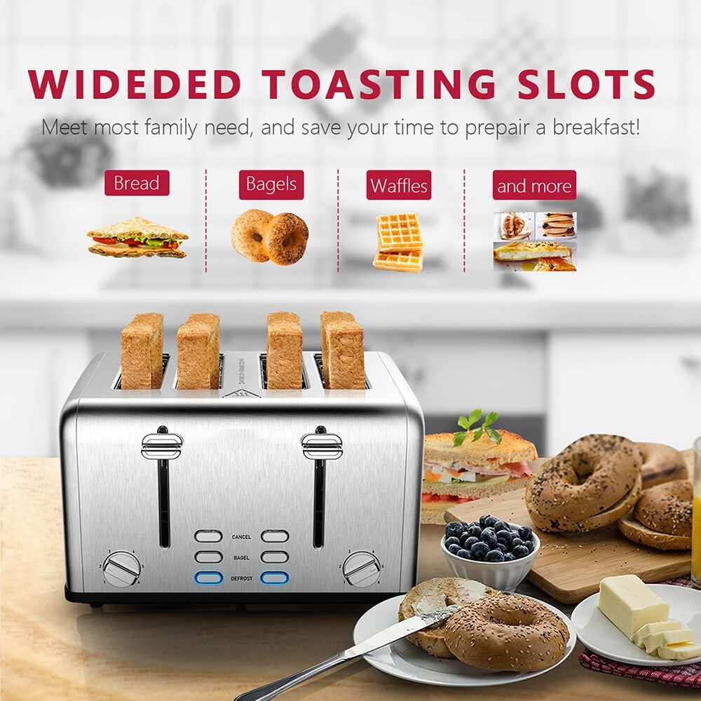 Stainless Steel Extra Wide Slot Toaster with Dual Control Panels