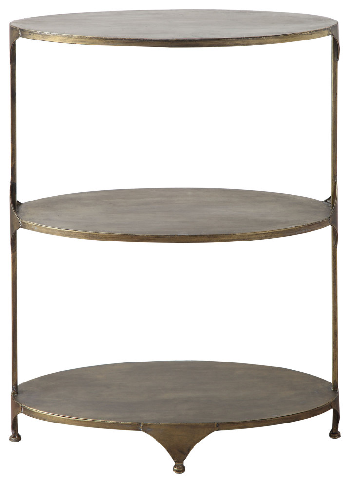 Antique Gold Oval Metal 3 Tier Shelf/Side Table   Industrial   Side Tables And End Tables   by Creative Co op  Houzz