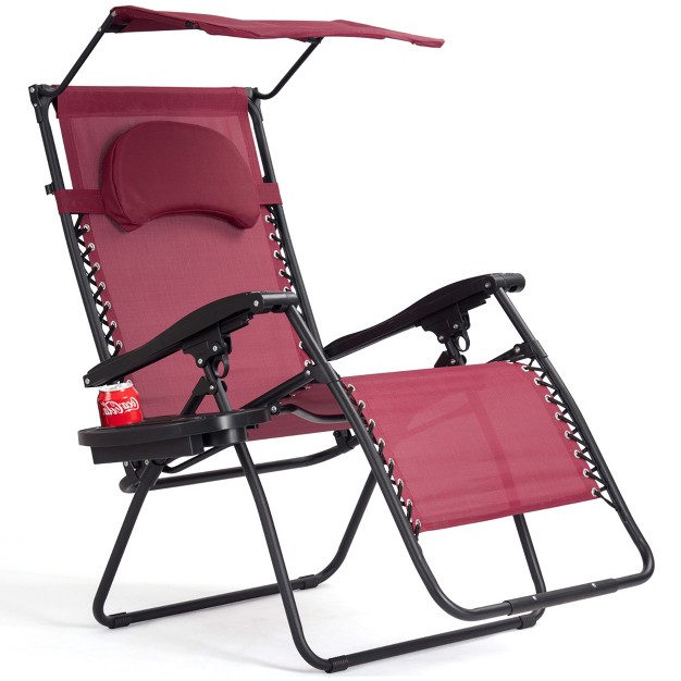 Tangkula Recling Zero Gravity Chair With Drink Tray amp Sunshade Wine