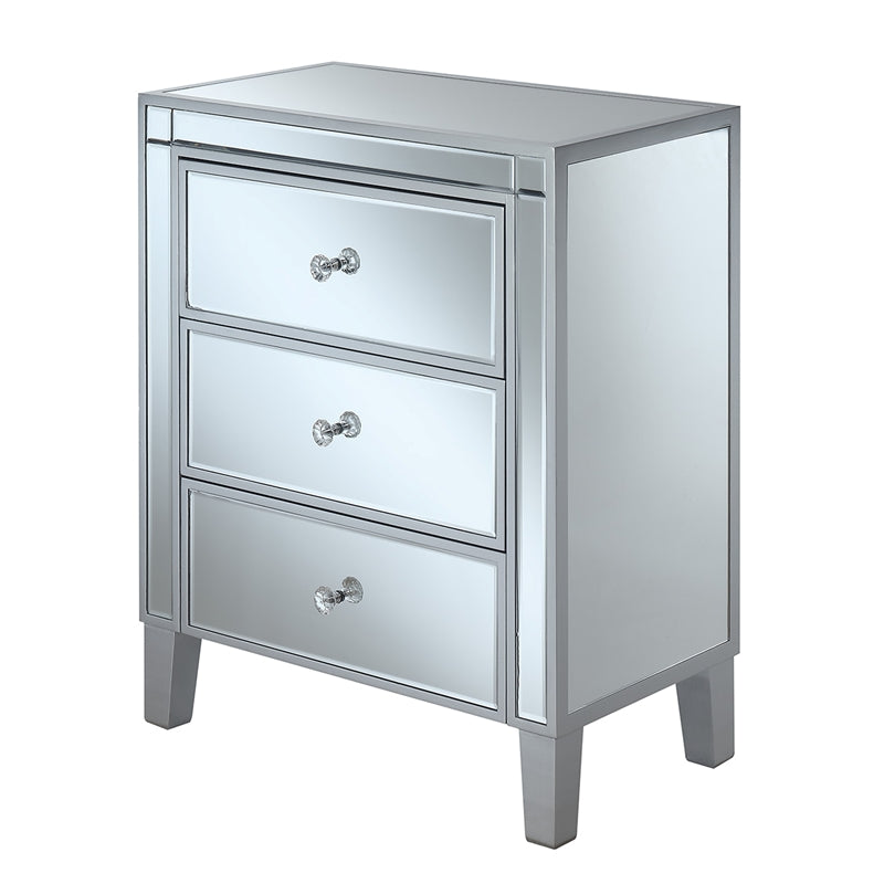 Home Square 3-Drawer Chest in Mirrored Glass and Silver - Set of 2