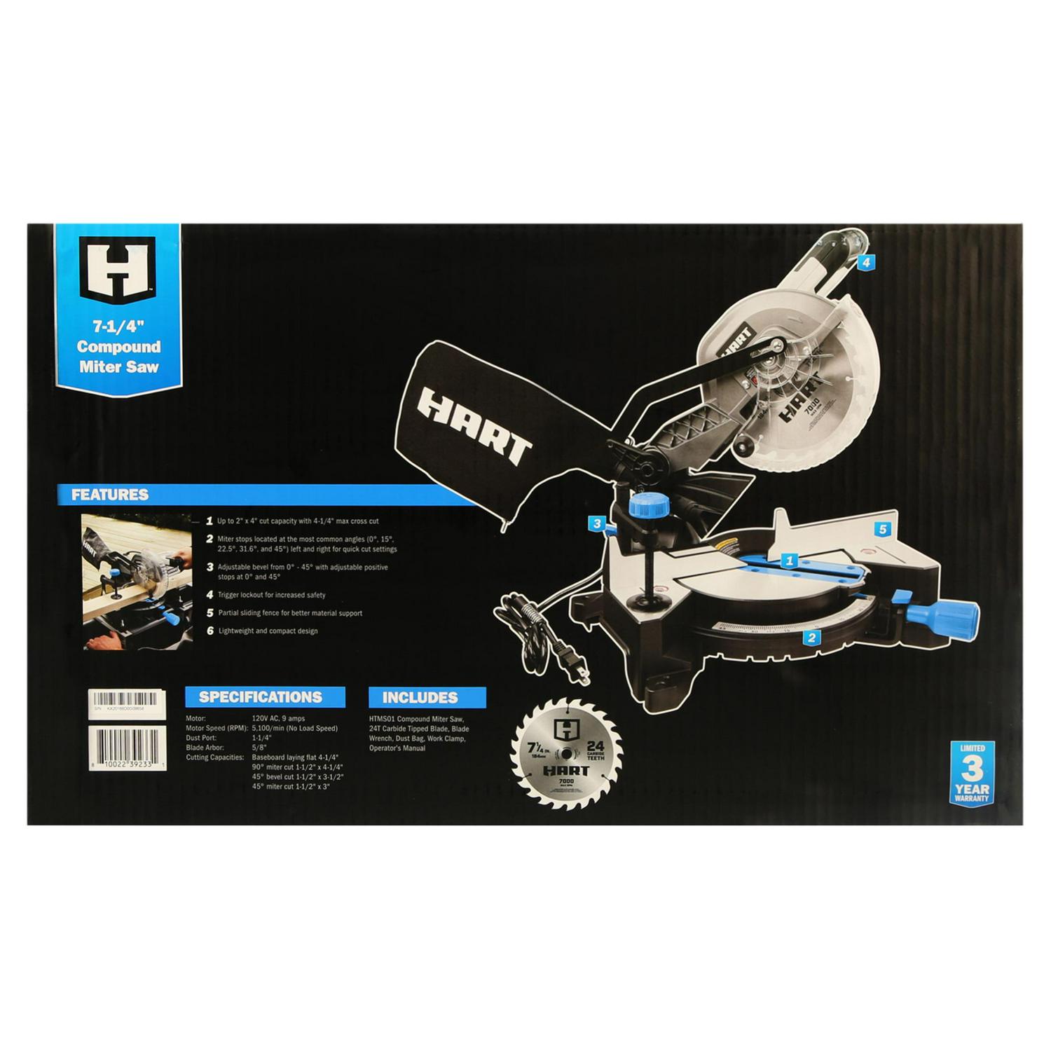 HART 7-1/4-Inch 9-Amp Compound Miter Saw， HTMS01