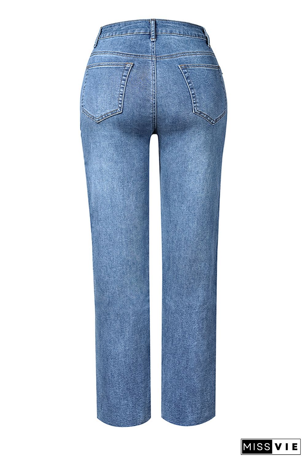 Blue Washed Straight Line Jeans