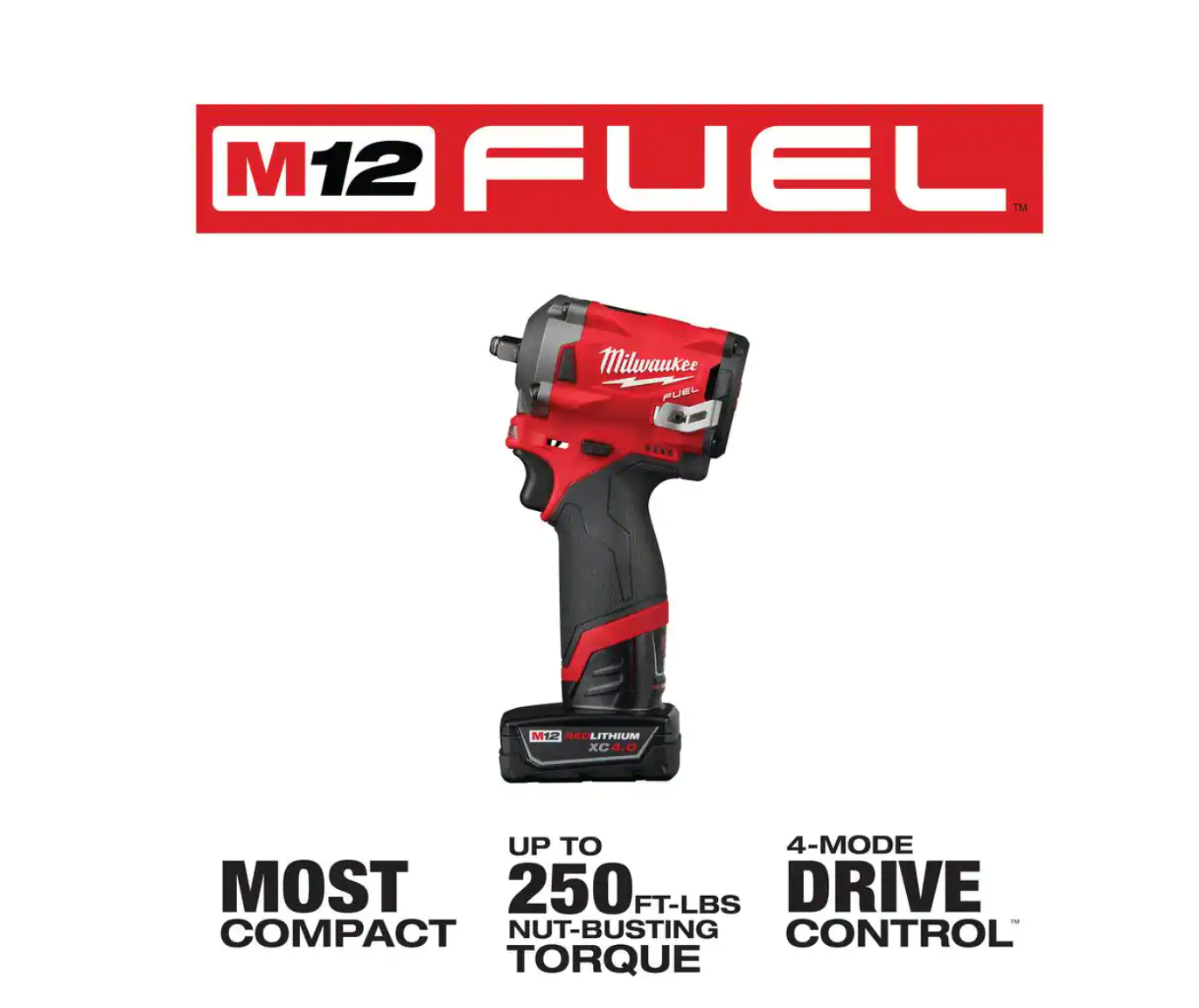 Milwaukee 2554-22-48-11-2460 M12 FUEL 12V Lithium-Ion Brushless Cordless Stubby 3/8 in. Impact Wrench Kit with 6.0Ah Battery