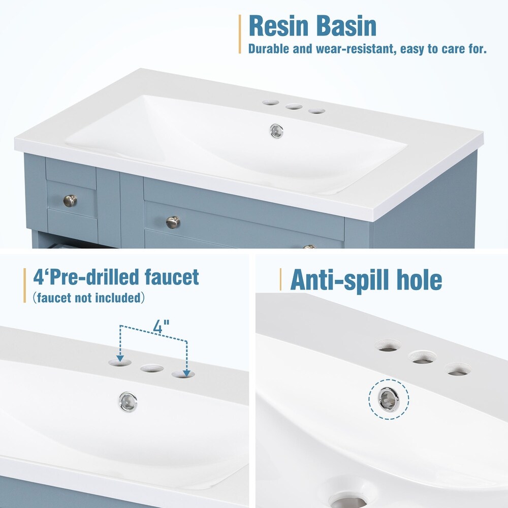 Resin Bathroom Vanity Cabinet with Combined Integrated Sink  Freestanding Storage Floor standing Waterproof Side Cabinet