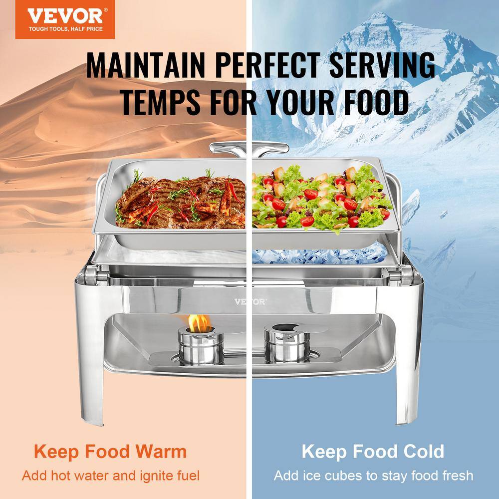 VEVOR 9 qt. Roll Top Chafing Dish Buffet Set Stainless Steel Chafer with 2 Half Size Pans Rectangle Catering Warmer Server ZFXKCLJT19QT2B78CV0