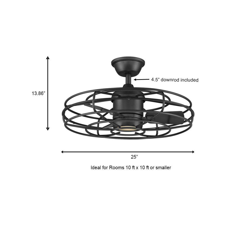 Home Decorators Collection Heritage Point 25 in. Integrated LED IndoorCovered Outdoor Matte Black Ceiling Fan with Light and Remote Control AM909A-MBK