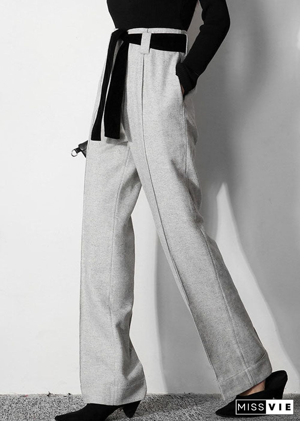 Simple light Grey tunic Woolen straight pants Spring