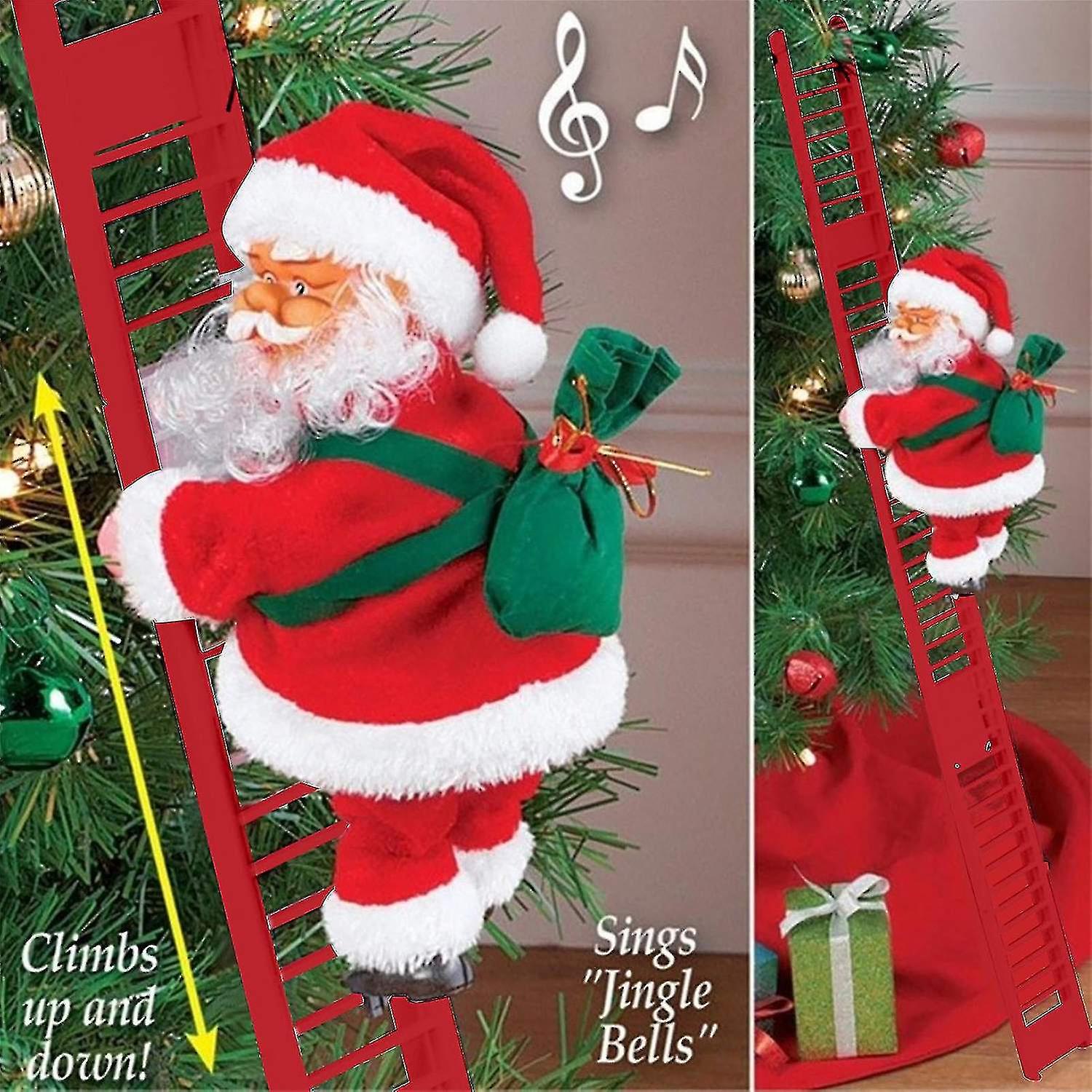 Electric Climbing Ladder Santa Claus Doll Party Music Figurine Decor Gift Toy