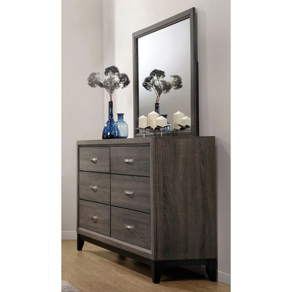 Carina Grey Oak and Black 4-piece Panel Bedroom Set - - 33987994