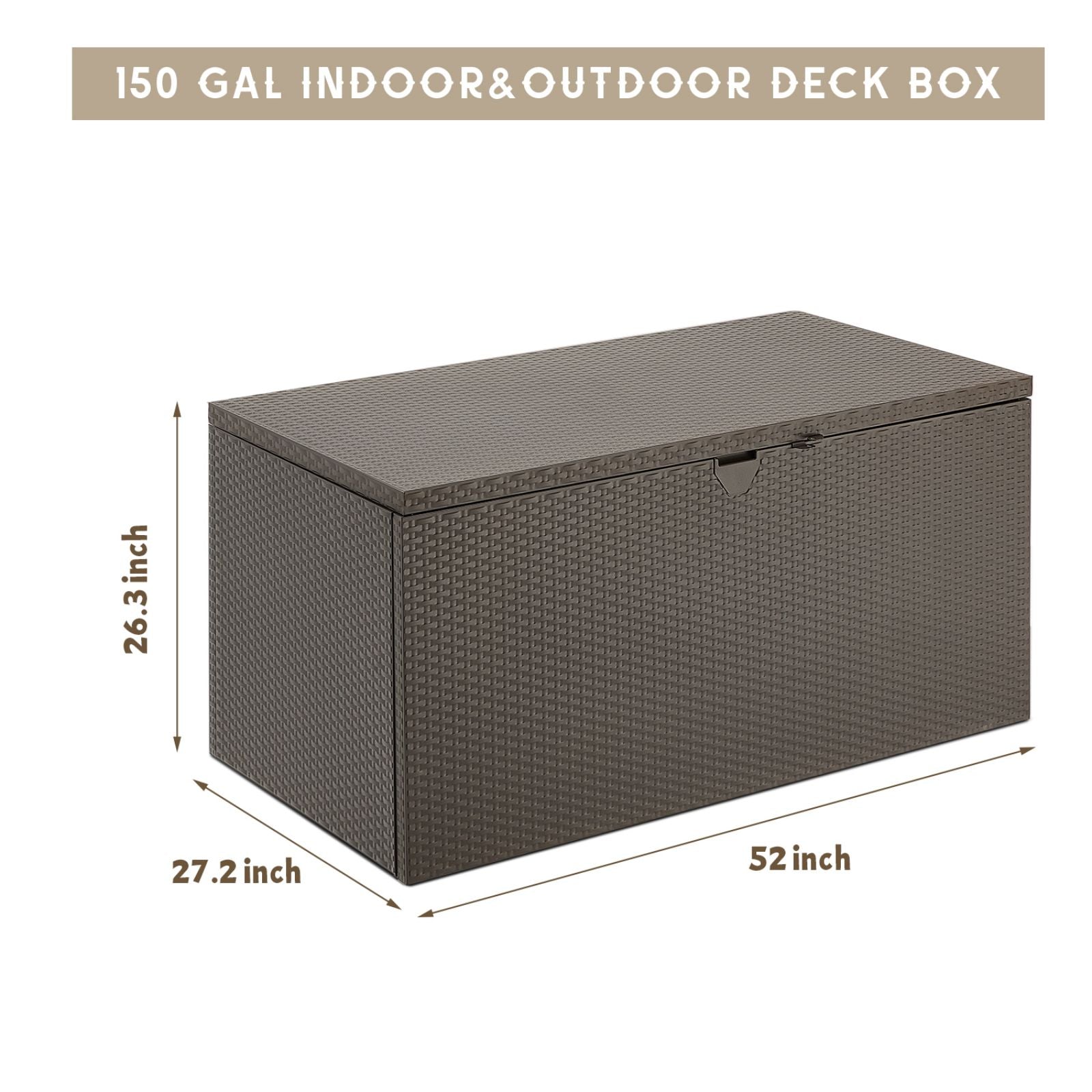 AECOJOY Outdoor Metal Lockable Storage Box Waterproof 150 Gallon Large Deck Box for Patio Furniture Cushions and Garden Tools,Brown