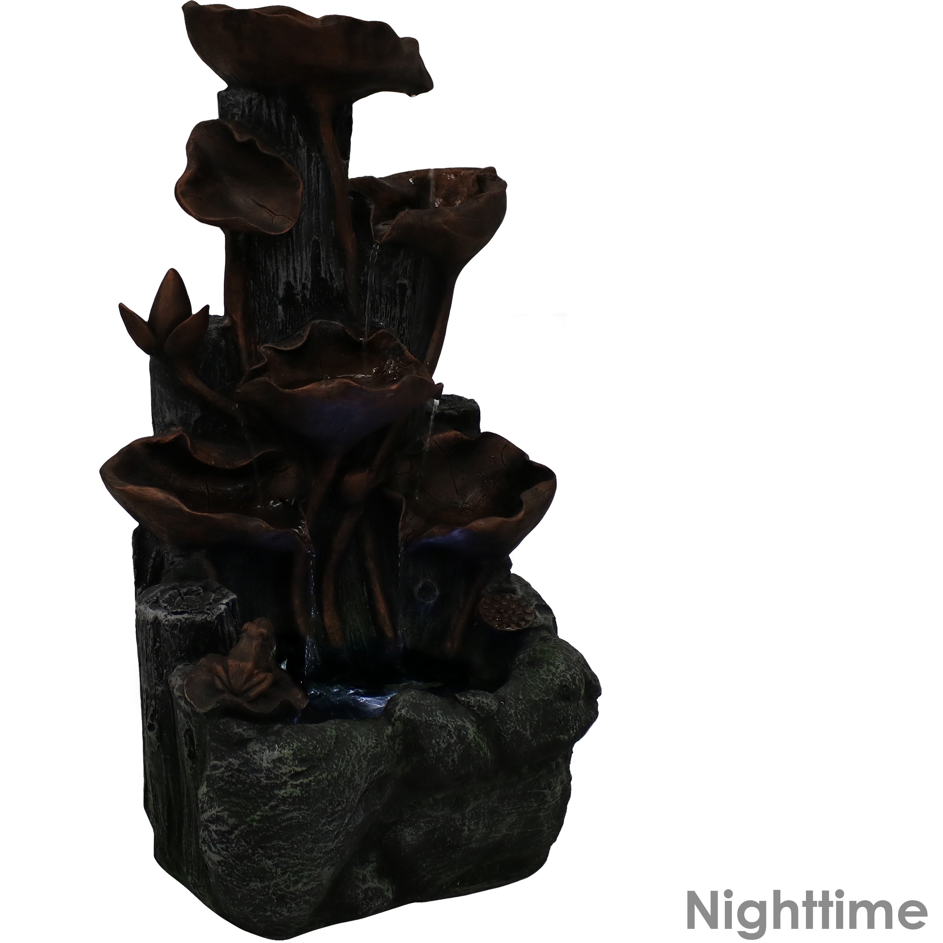 Sunnydaze Outdoor Solar Powered Tiered Driftwood and Flourishing Stem Rock Fountain with LED Light - 29