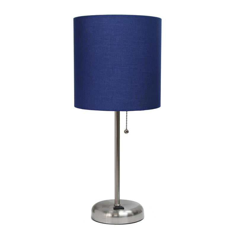 Limelights Stick Lamp with Charging Outlet and Fabric Shade, Navy