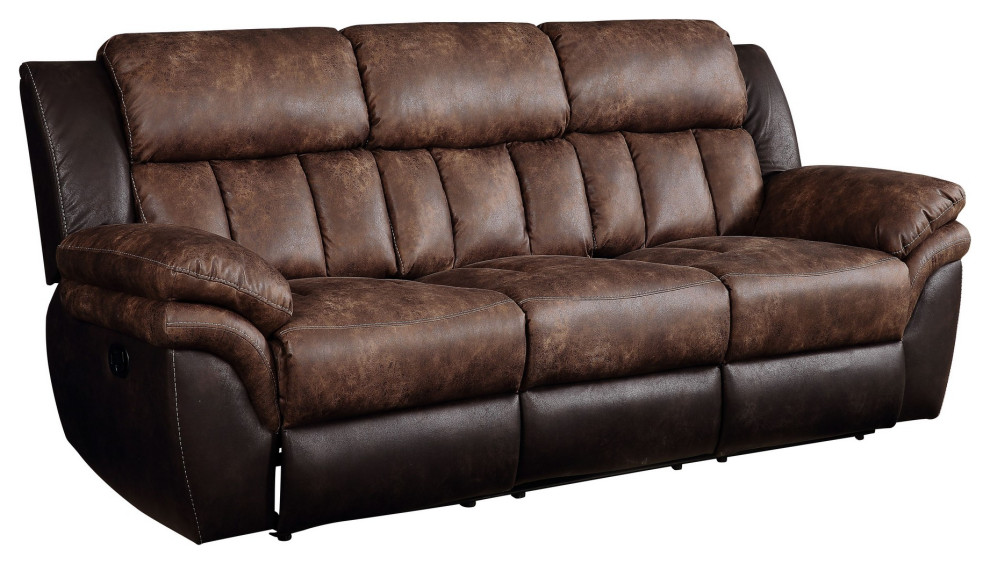 Benzara BM251086 Motion Sofa With Leatherette Upholstery  ampChannel Tufts  Brown   Contemporary   Sofas   by Uber Bazaar  Houzz