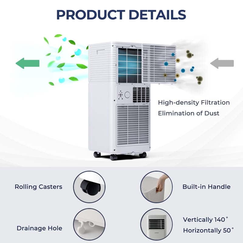 10000 BTU 3-in-1 Portable Air Conditioner Air Cooler Fan Dehumidifier with 4 Modes & 2 Speeds, Remote Control