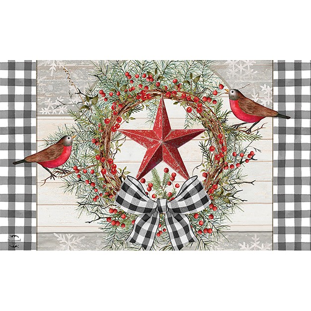 Briarwood Lane Berry Wreath Barnstar Winter Doormat Birds Checker