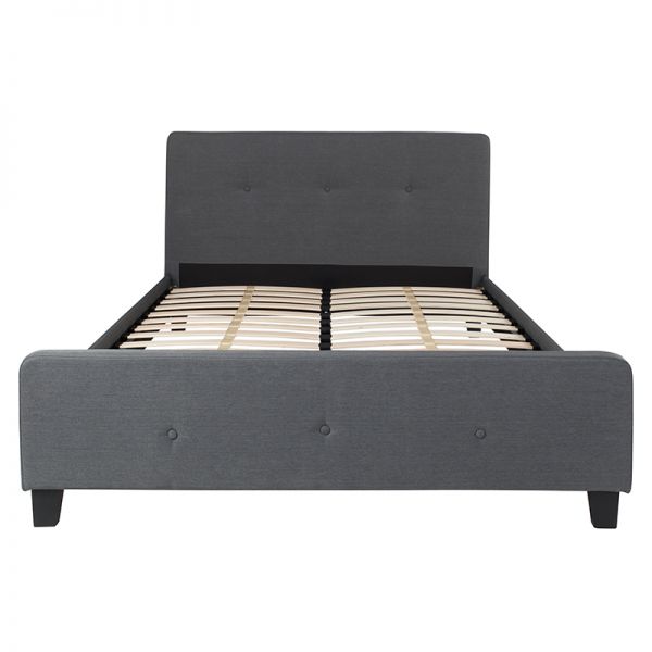 Tribeca Queen Size Tufted Upholstered Platform Bed in Dark Gray Fabric