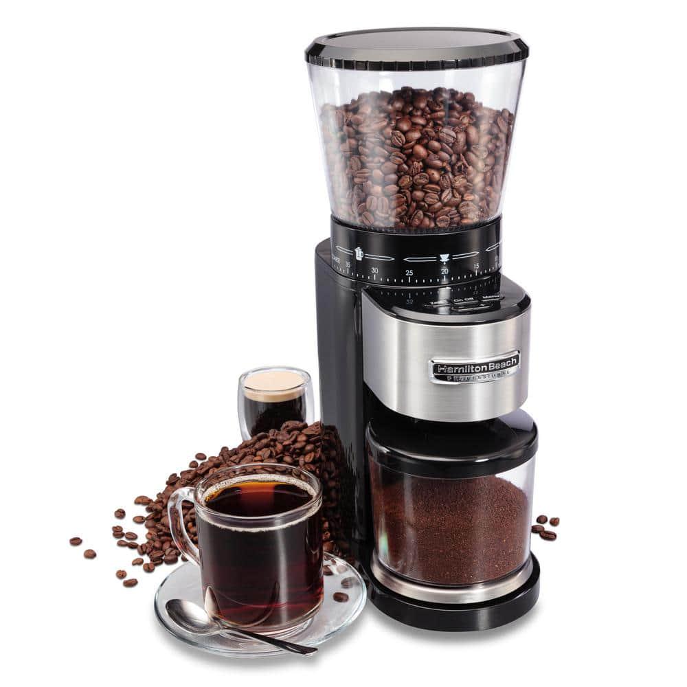 HAMILTON BEACH PROFESSIONAL 4 oz Black and Stainless Steel Conical Burr Coffee Grinder with Digital Display