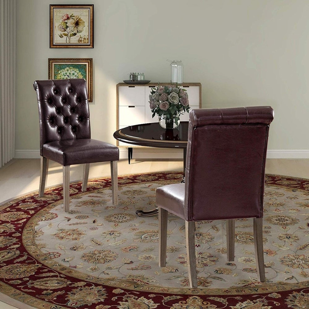 Button Tufted Armless Dining Room Chairs  Set of 2   Transitional   Dining Chairs   by Home Beyond  Houzz