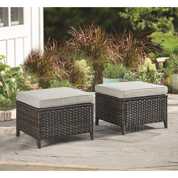 2 Piece Outdoor Ottoman Wicker Patio Ottomans