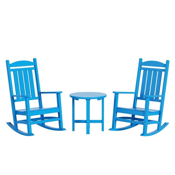 Polytrends Laguna Hdpe All Weather Outdoor Patio Rocking Chairs With Side Table (3Piece Set)