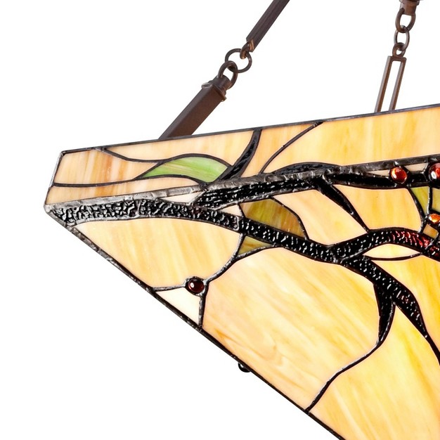 Wide Rustic Budding Branch Stained Art Glass 3 light Fixture For Dining Room House Kitchen Island