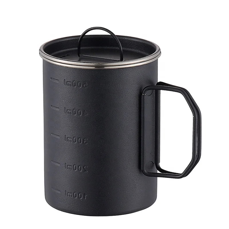 Camping Hiking Gear Cup Outdoor Mug Stainless Steel Pot with Lid 500ml Water Cup Bushcraft Backpack Cookware Equipment Factory