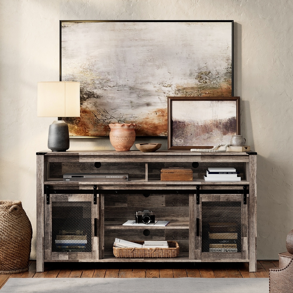 Farmhouse Coffee Bar Table with Sliding Barn Doors for Kitchen  59\