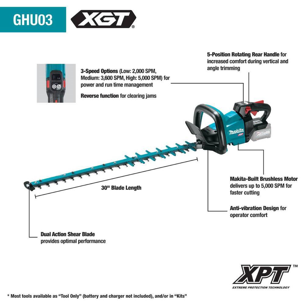 Makita 40V max XGT Brushless Cordless 30 in. Hedge Trimmer (Tool Only) GHU03Z