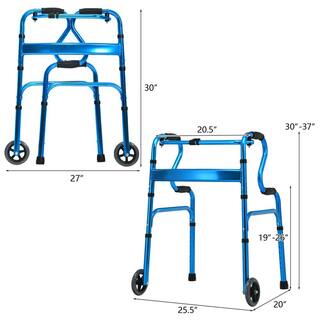 WELLFOR Folding Aluminum Wheeled Stand-Assist Walker in Blue SP-HPY-0602BL