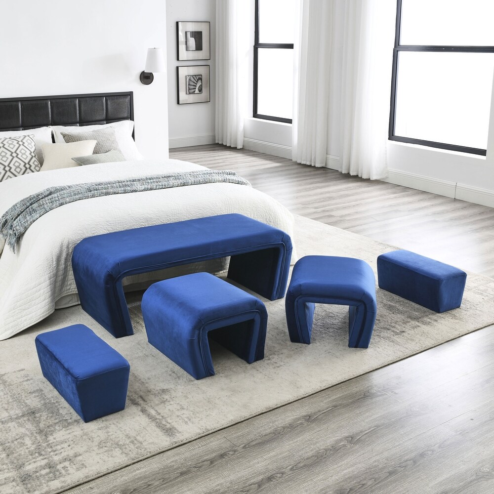 Modern Contemporary Upholstered Nesting Bench  including Four nesting benches  Velvet